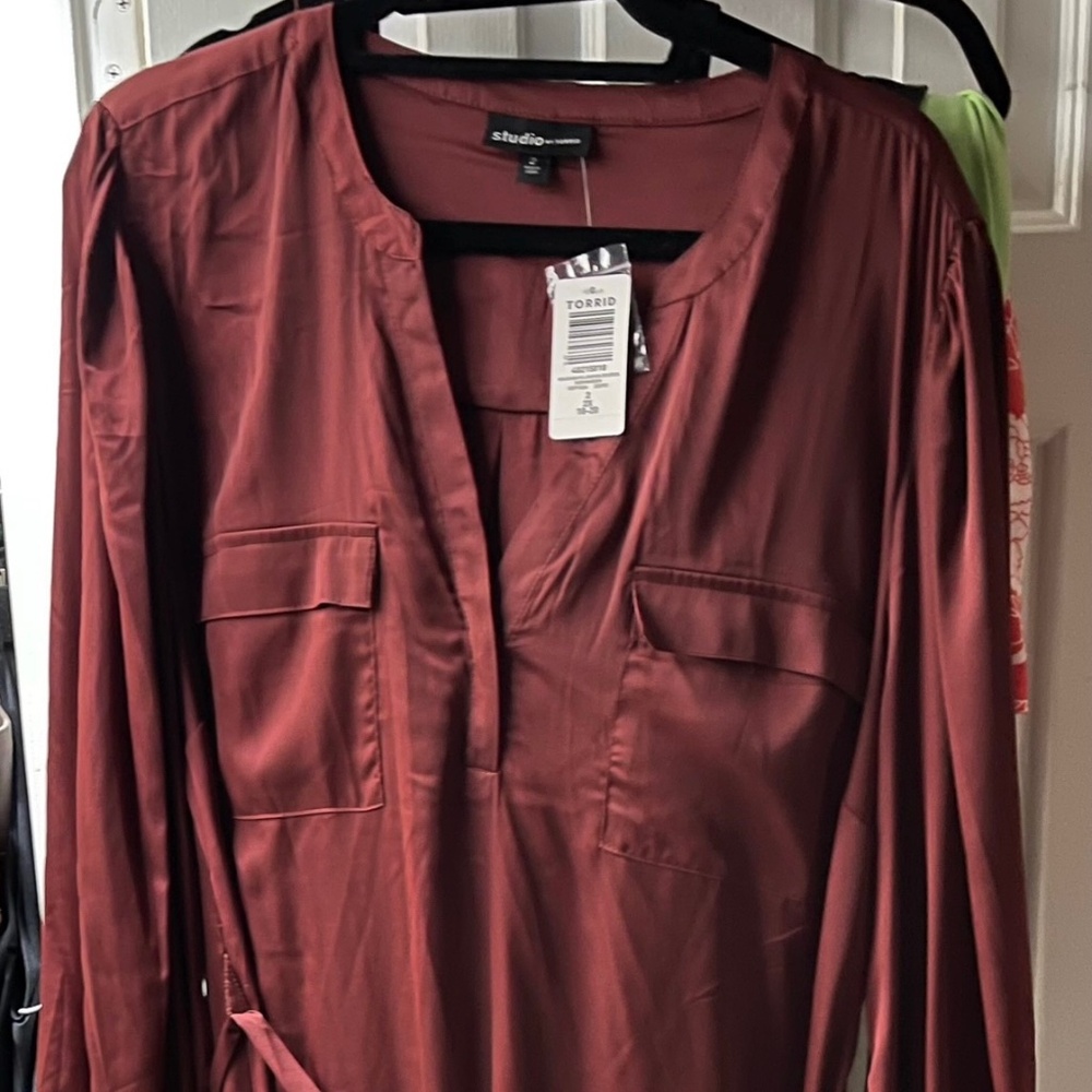 Torrid Mini Charm Pullover Belted Dress - Size 2 - Burgundy